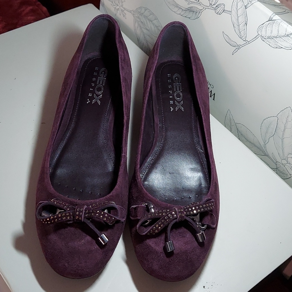 GEOX RESPIRA Plum Flats with metallic bows